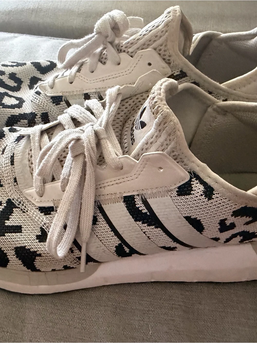 adidas Knit Leopard-Print Sneakers in White and Black